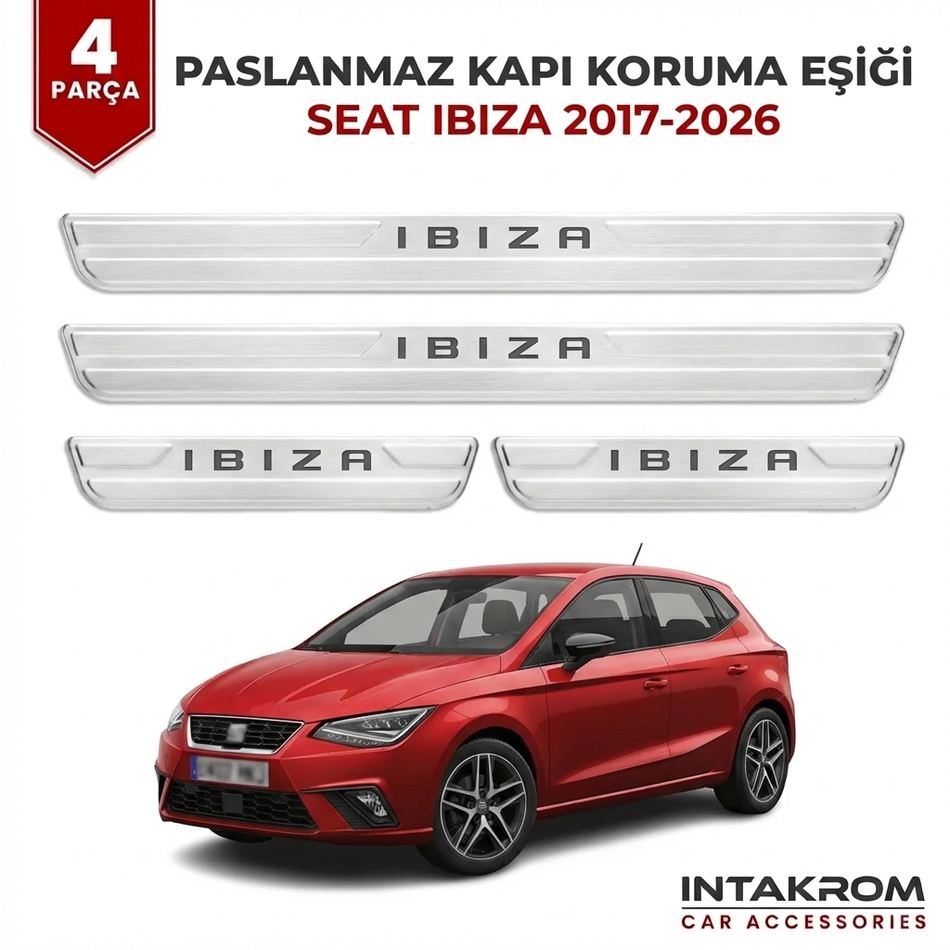 Seat İbiza 2017-2026 Uyumlu Satine Krom Kapı Koruma Eşiği 4 Parça