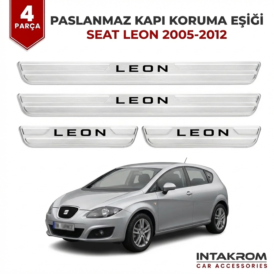 Seat Leon 2005-2012 Uyumlu Satine Krom Kapı Koruma Eşiği 4 Parça