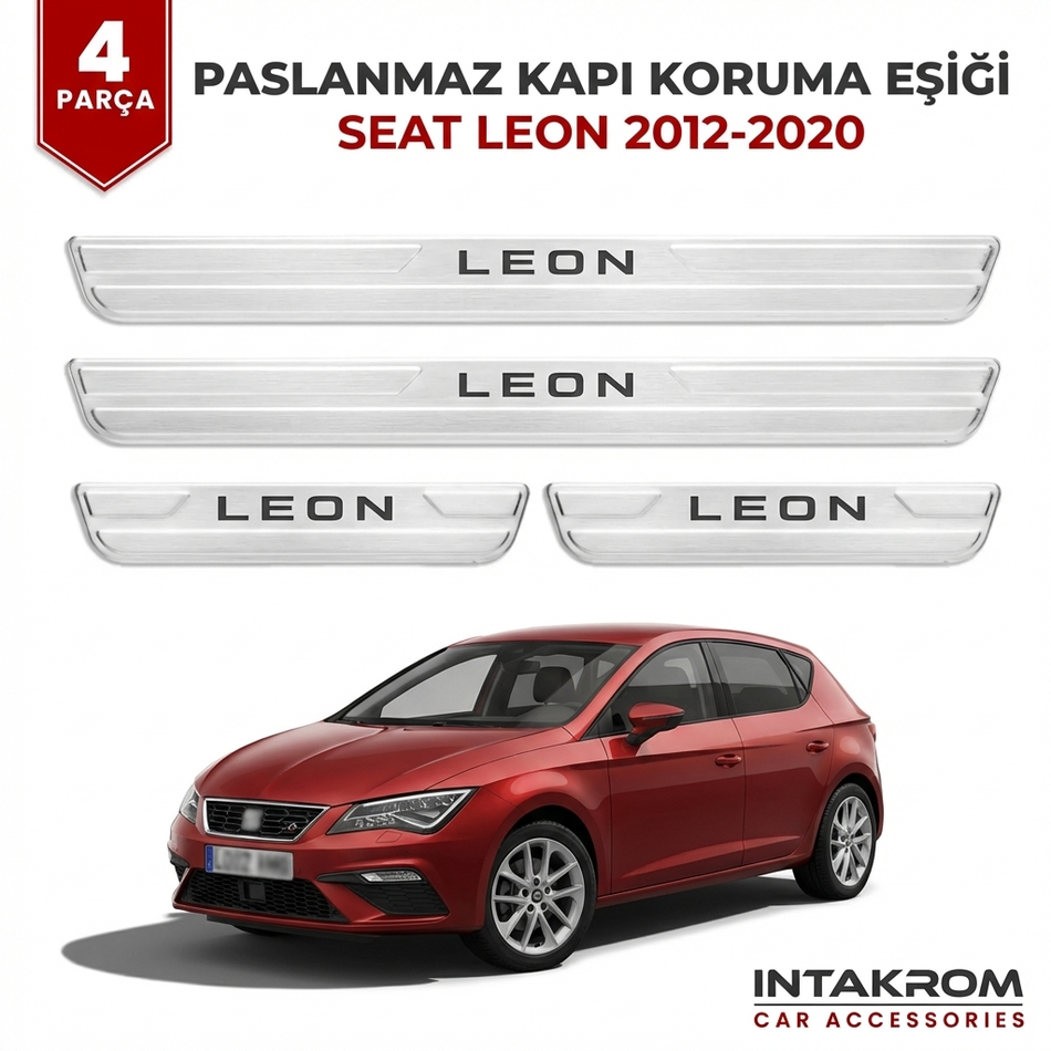 Seat Leon 2012-2020 Uyumlu Satine Krom Kapı Koruma Eşiği 4 Parça