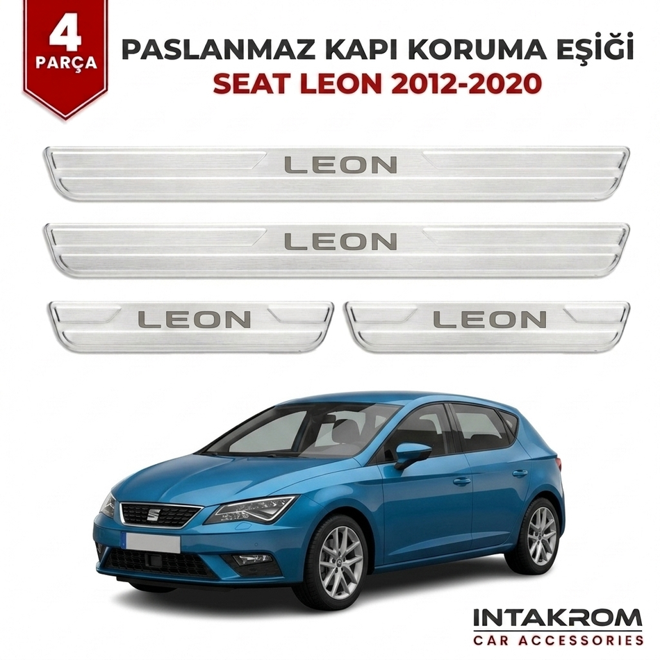 Seat Leon 2012-2020 Uyumlu Satine Krom Kapı Koruma Eşiği 4 Parça