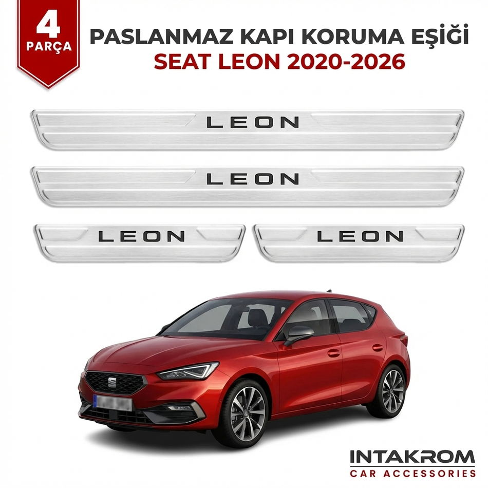 Seat Leon 2020-2026 Uyumlu Satine Krom Kapı Koruma Eşiği 4 Parça