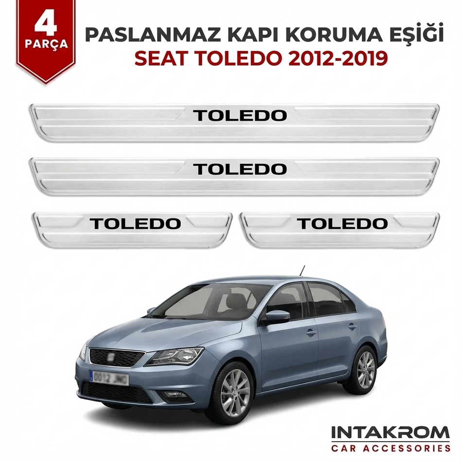 Seat Toledo 2004-2009 Uyumlu Satine Krom Kapı Koruma Eşiği 4 Parça