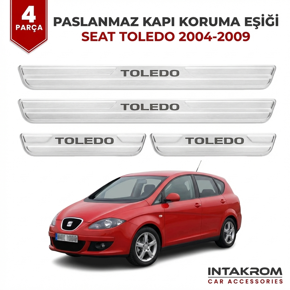 Seat Toledo 2004-2009 Uyumlu Satine Krom Kapı Koruma Eşiği 4 Parça