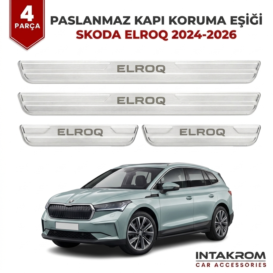Skoda Elroq 2024-2026 Uyumlu Satine Krom Kapı Koruma Eşiği 4 Parça