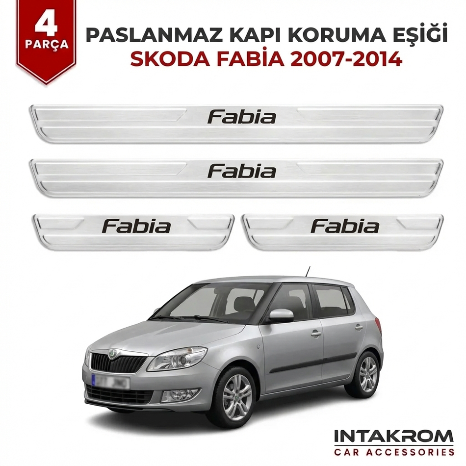 Skoda Fabia 2007-2014 Uyumlu Satine Krom Kapı Koruma Eşiği 4 Parça