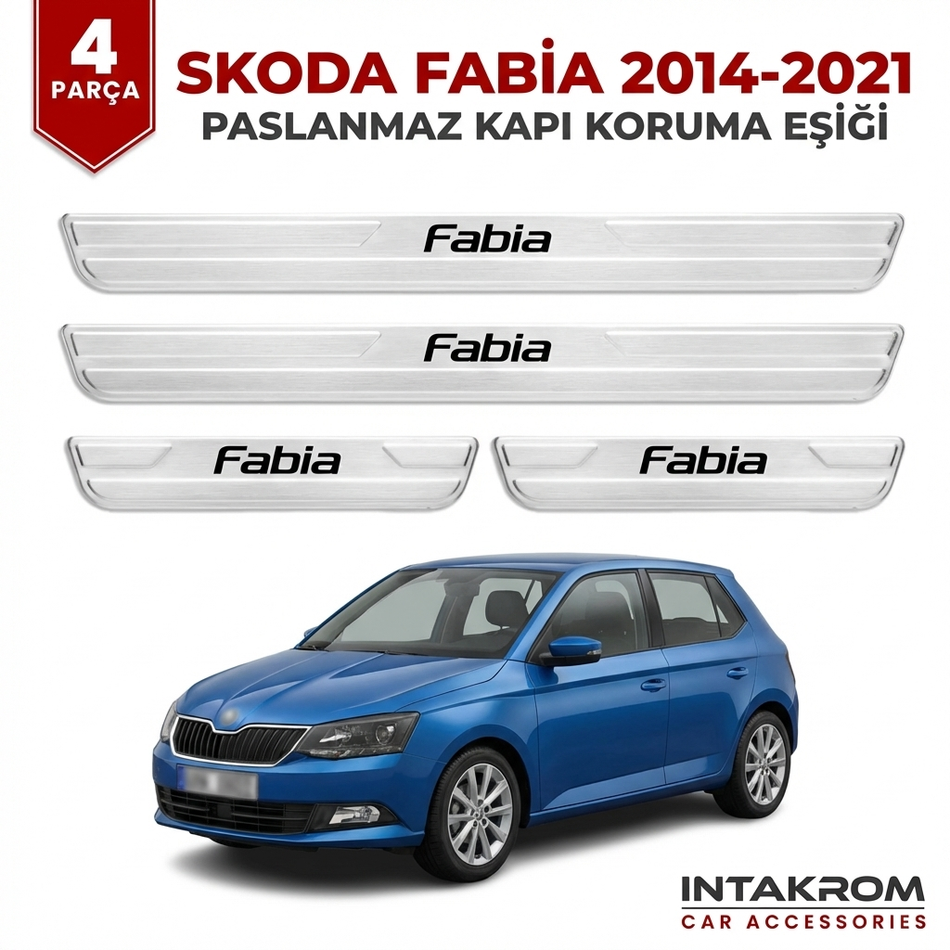 Skoda Fabia 2014-2021 Uyumlu Satine Krom Kapı Koruma Eşiği 4 Parça