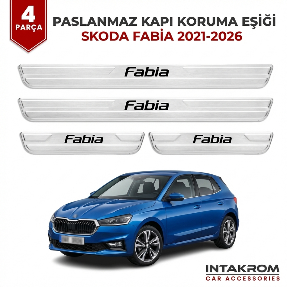 Skoda Fabia 2021-2026 Uyumlu Satine Krom Kapı Koruma Eşiği 4 Parça