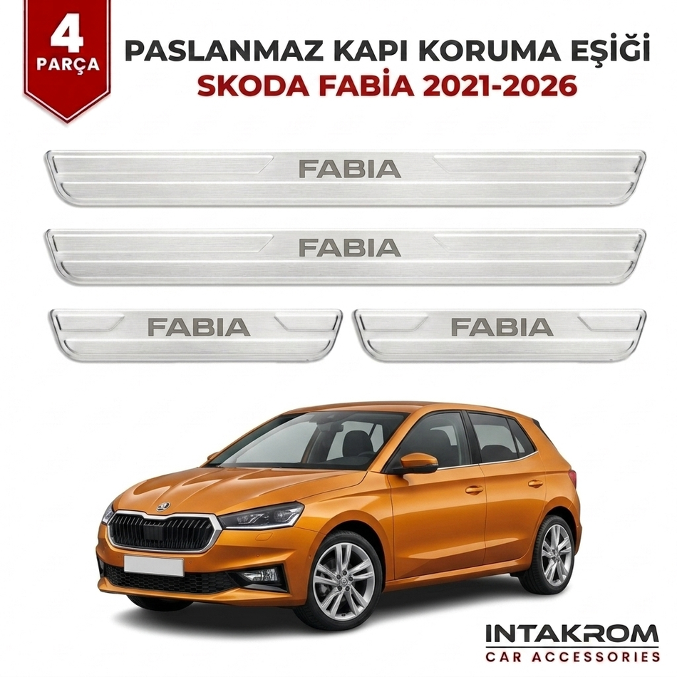 Skoda Fabia 2021-2026 Uyumlu Satine Krom Kapı Koruma Eşiği 4 Parça