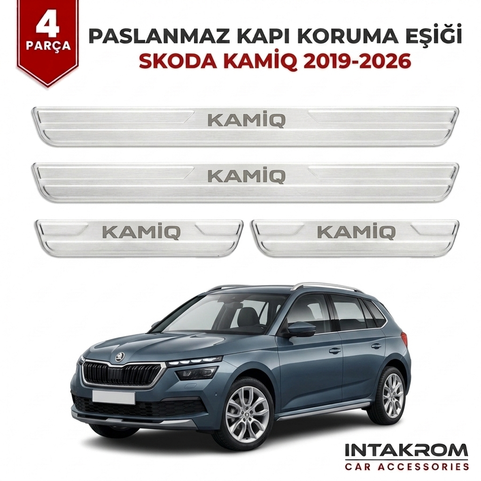 Skoda Kamiq 2019-2026 Uyumlu Satine Krom Kapı Koruma Eşiği 4 Parça