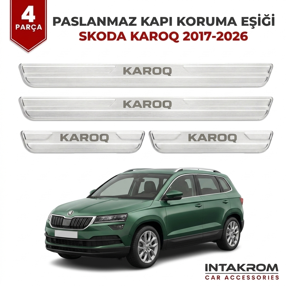 Skoda Karoq 2017-2026 Uyumlu Satine Krom Kapı Koruma Eşiği 4 Parça