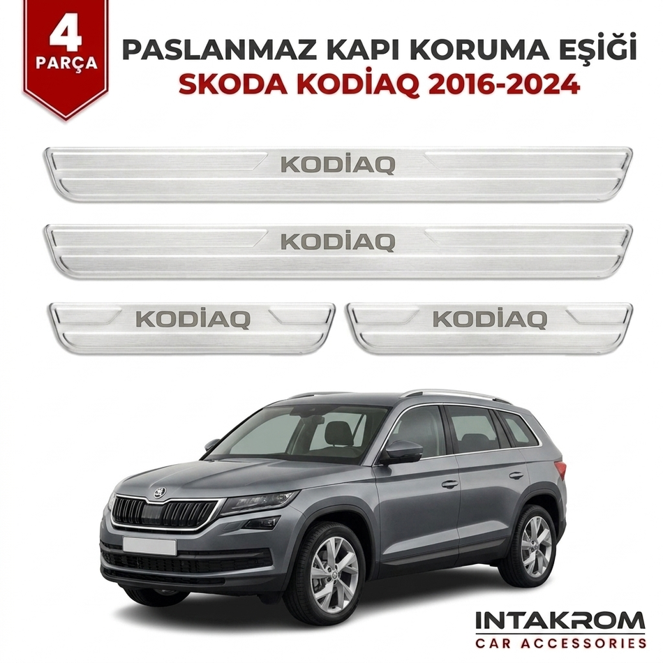 Skoda Kodiaq 2016-2024 Uyumlu Satine Krom Kapı Koruma Eşiği 4 Parça