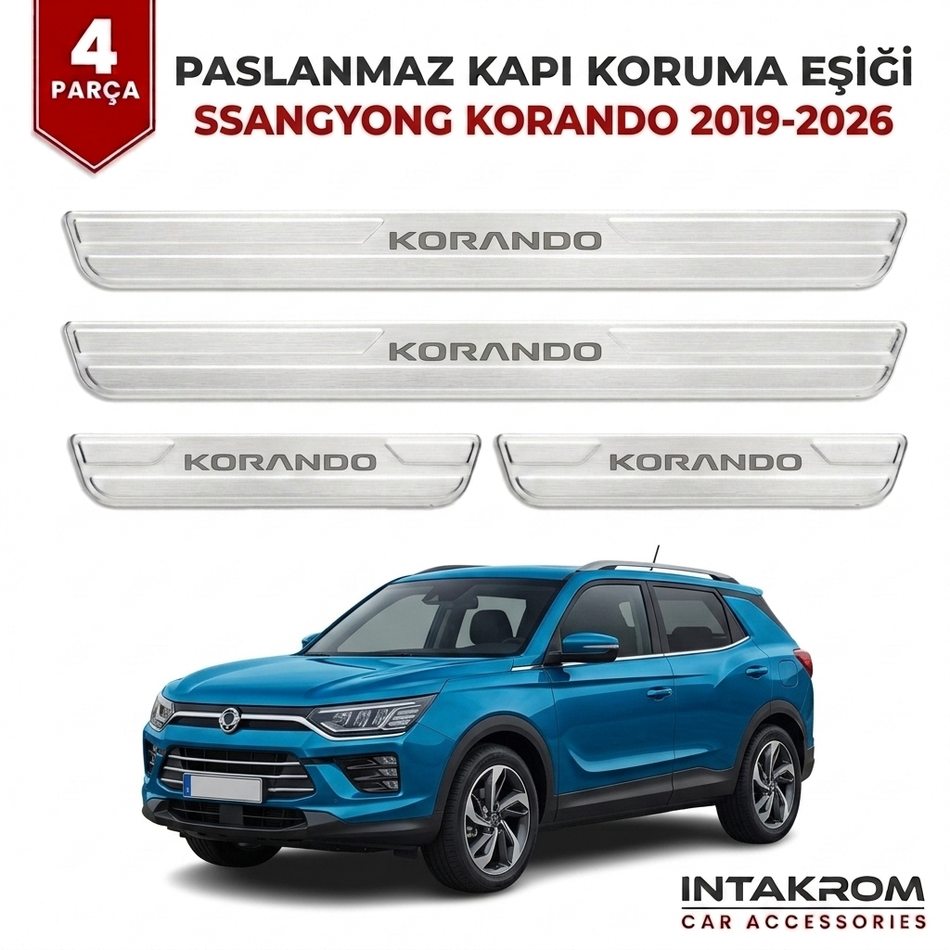 Skoda Korando 2019-2026 Uyumlu Satine Krom Kapı Koruma Eşiği 4 Parça