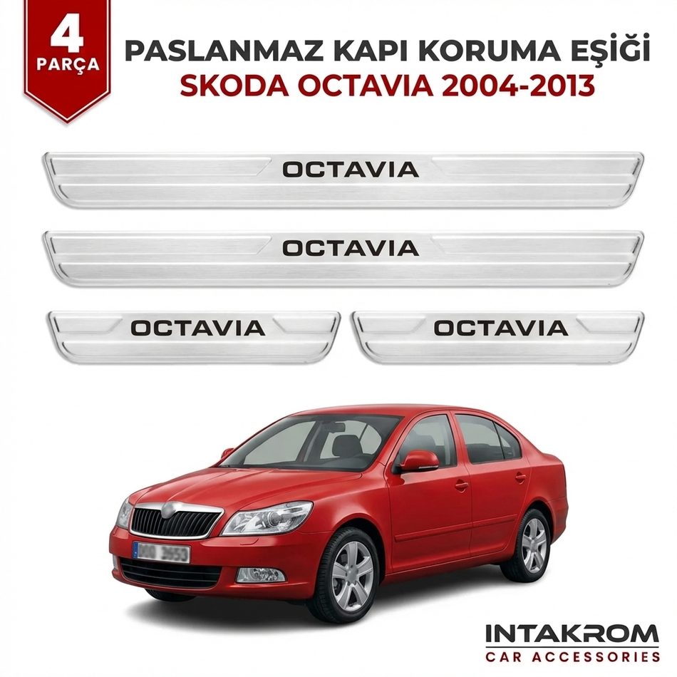 Skoda Octavia 2004-2013 Uyumlu Satine Krom Kapı Koruma Eşiği 4 Parça