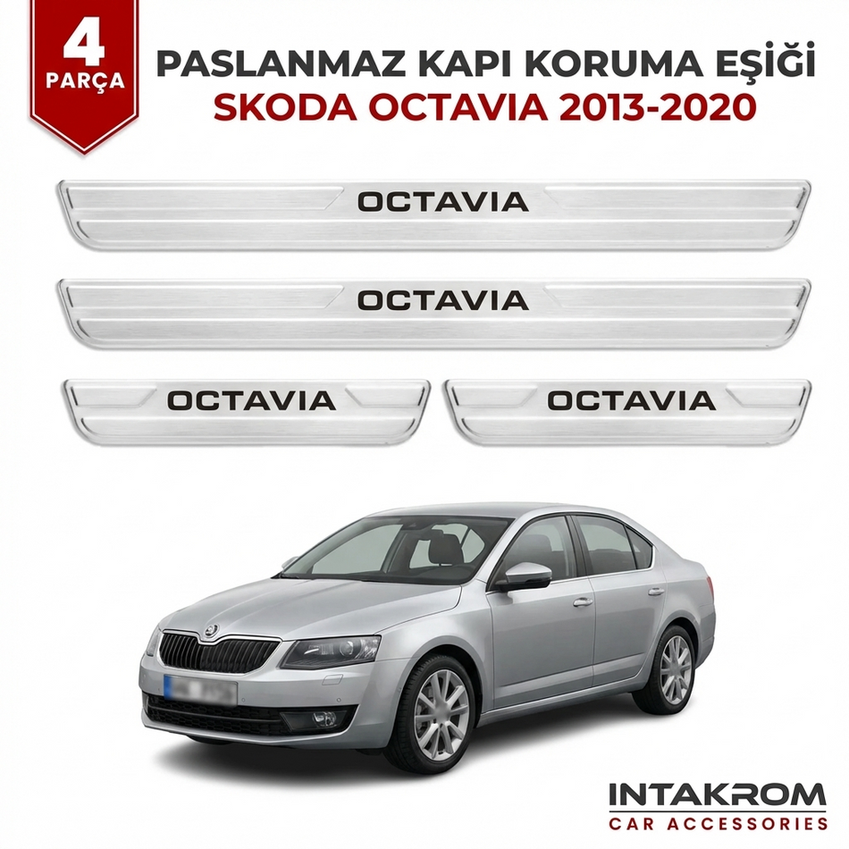 Skoda Octavia 2013-2020 Uyumlu Satine Krom Kapı Koruma Eşiği 4 Parça