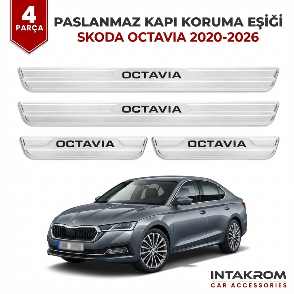 Skoda Octavia 2020-2026 Uyumlu Satine Krom Kapı Koruma Eşiği 4 Parça