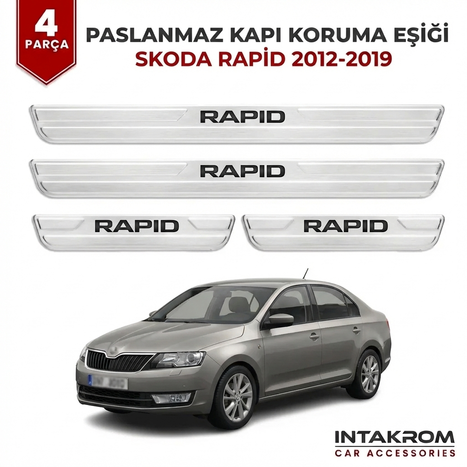 Skoda Rapid 2012-2019 Uyumlu Satine Krom Kapı Koruma Eşiği 4 Parça