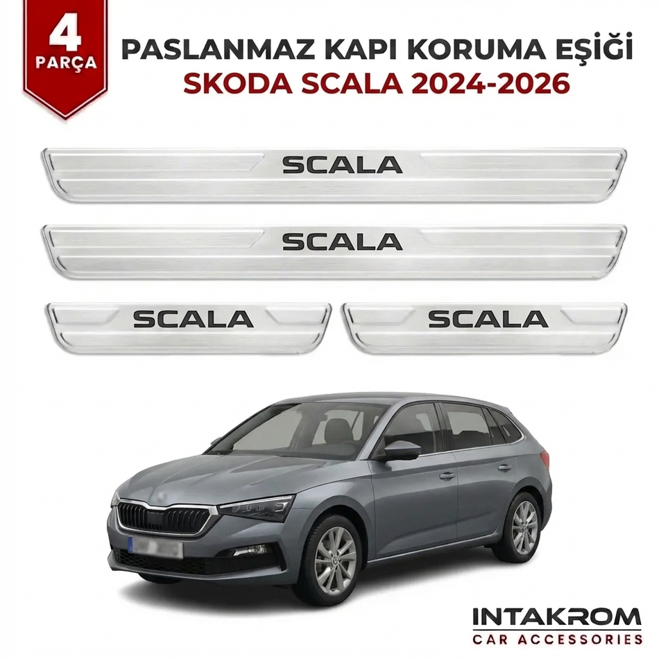 Skoda Scala 2024-2026 Uyumlu Satine Krom Kapı Koruma Eşiği 4 Parça