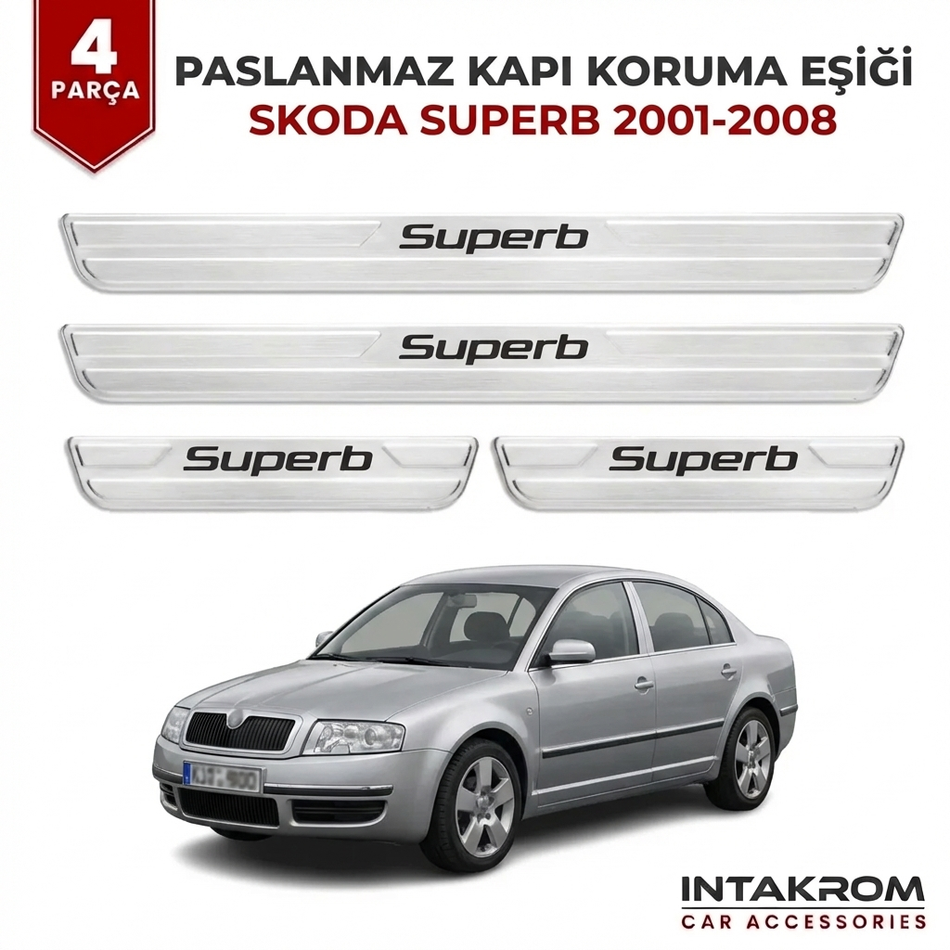 Skoda Superb 2001-2008 Uyumlu Satine Krom Kapı Koruma Eşiği 4 Parça