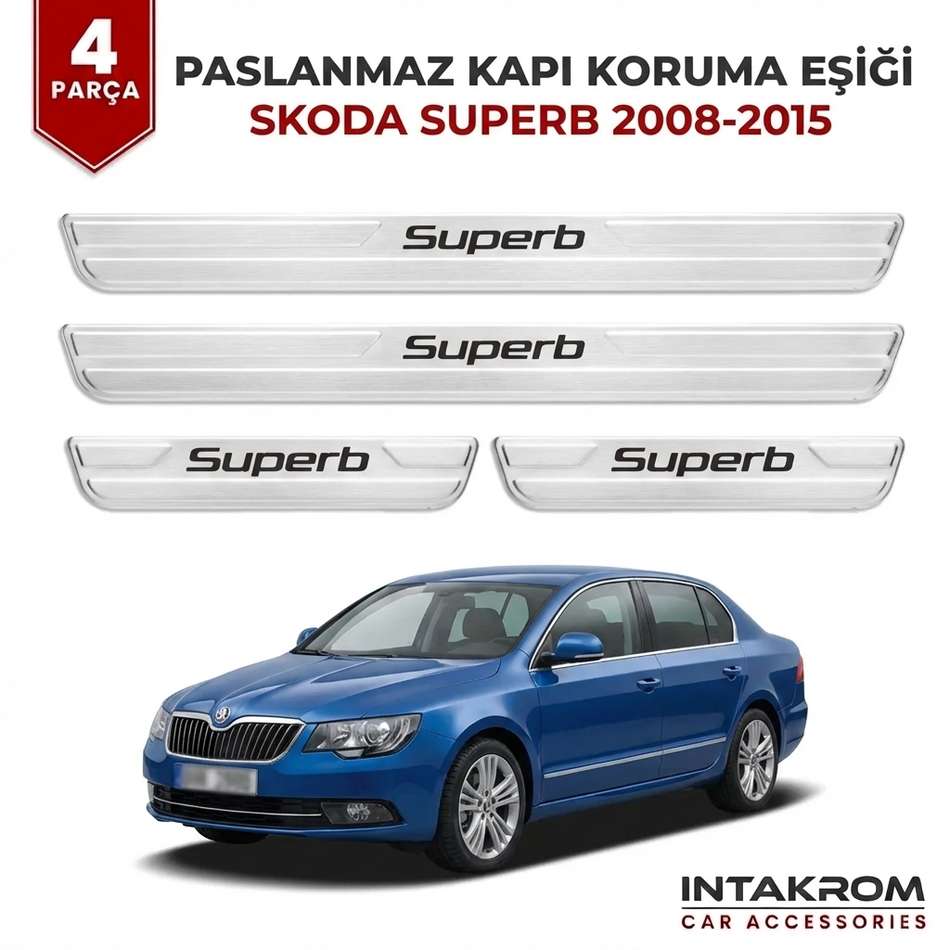 Skoda Superb 2008-2015 Uyumlu Satine Krom Kapı Koruma Eşiği 4 Parça