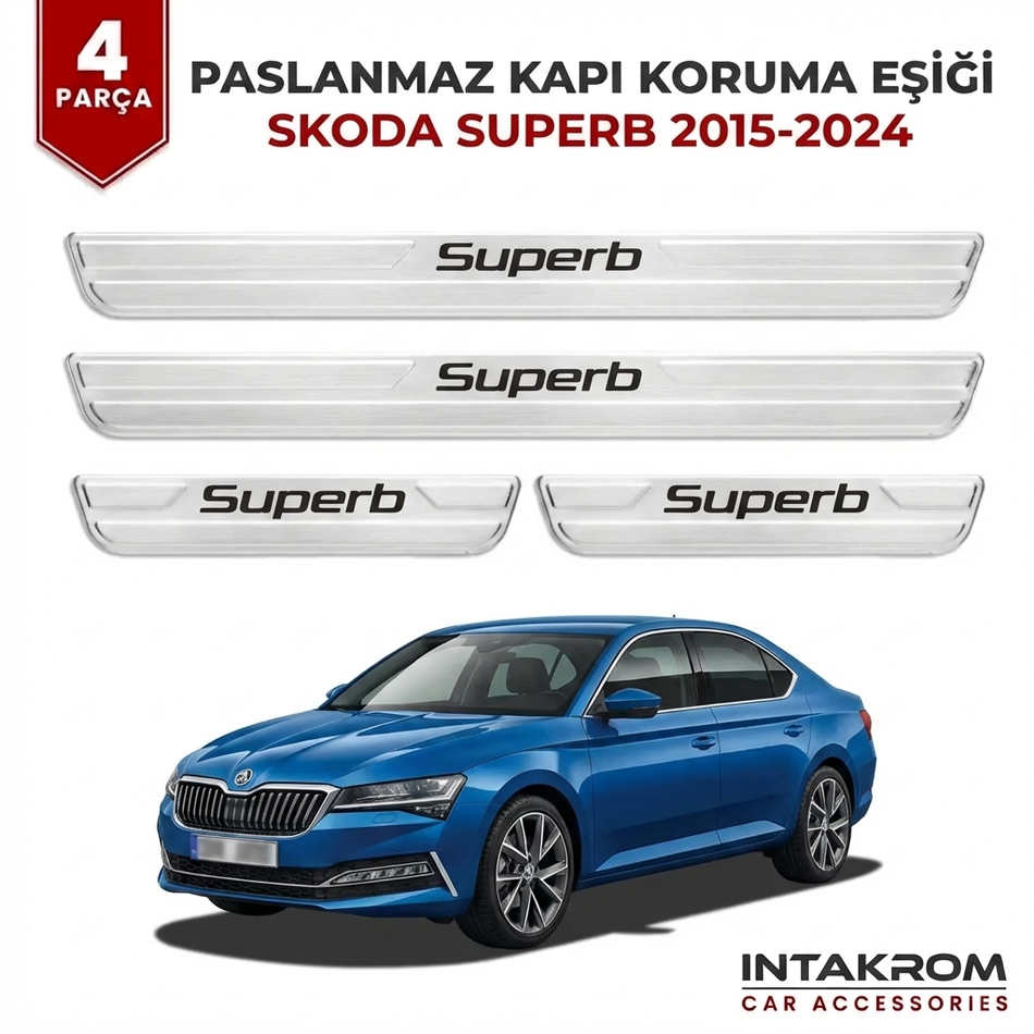 Skoda Superb 2015-2024 Uyumlu Satine Krom Kapı Koruma Eşiği 4 Parça