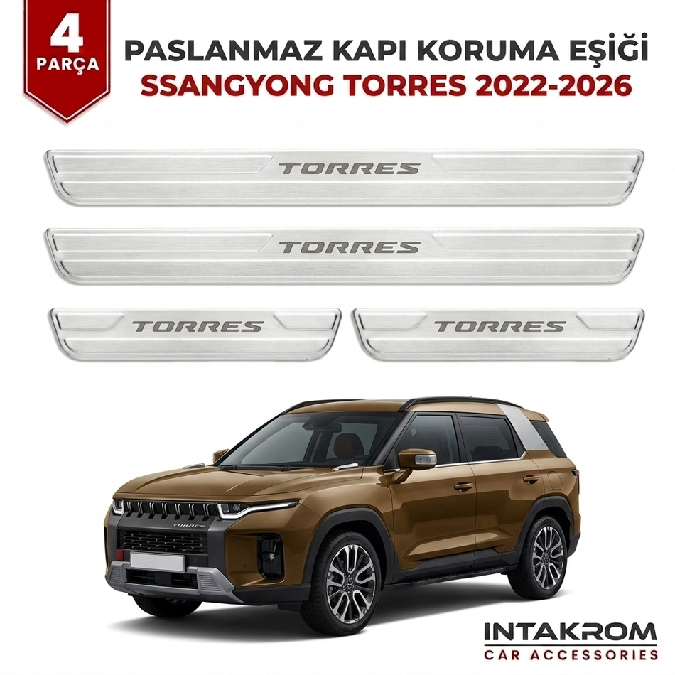 SsangYong Torres 2022-2026 Uyumlu Satine Krom Kapı Koruma Eşiği 4 Parça