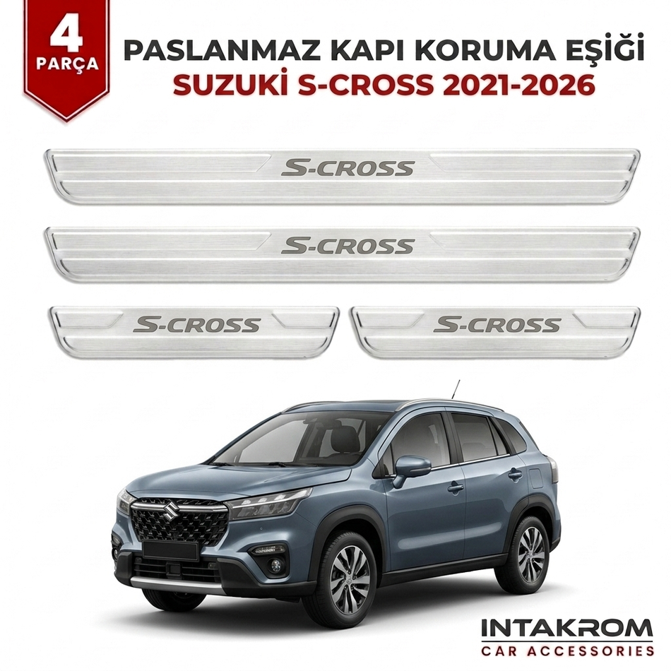 Suzuki S-Cross 2021-2026 Uyumlu Satine Krom Kapı Koruma Eşiği 4 Parça