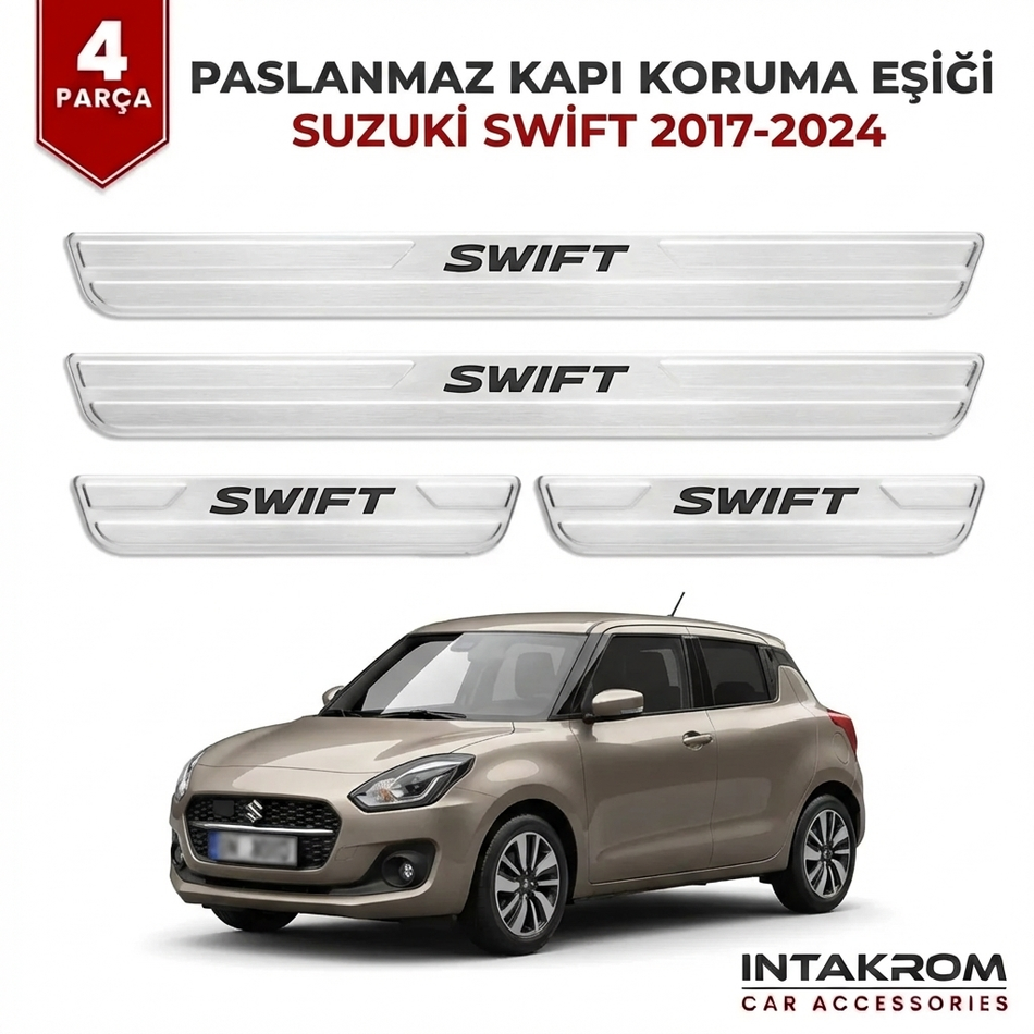 Suzuki Swift 2017-2024 Uyumlu Satine Krom Kapı Koruma Eşiği 4 Parça