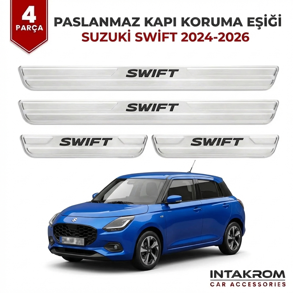 Suzuki Swift 2024-2026 Uyumlu Satine Krom Kapı Koruma Eşiği 4 Parça