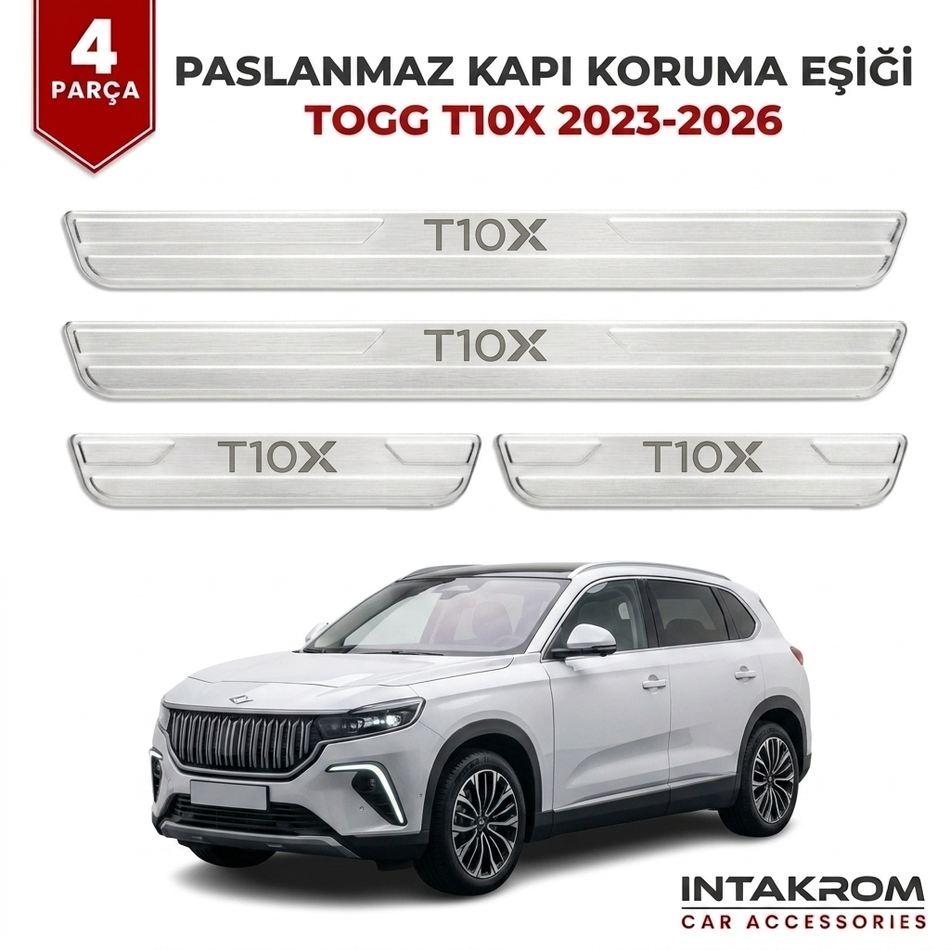 Togg T10X 2023-2026 Uyumlu Satine Krom Kapı Koruma Eşiği 4 Parça