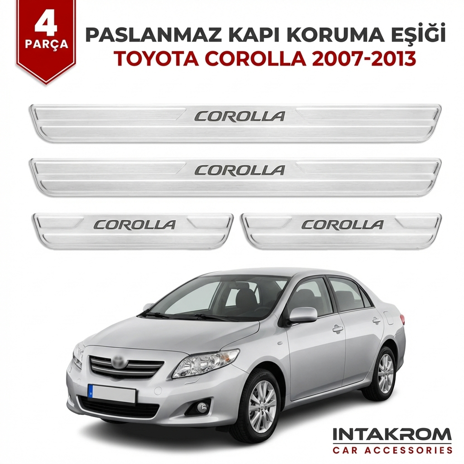 Toyota Corolla 2007-2013 Uyumlu Satine Krom Kapı Koruma Eşiği 4 Parça