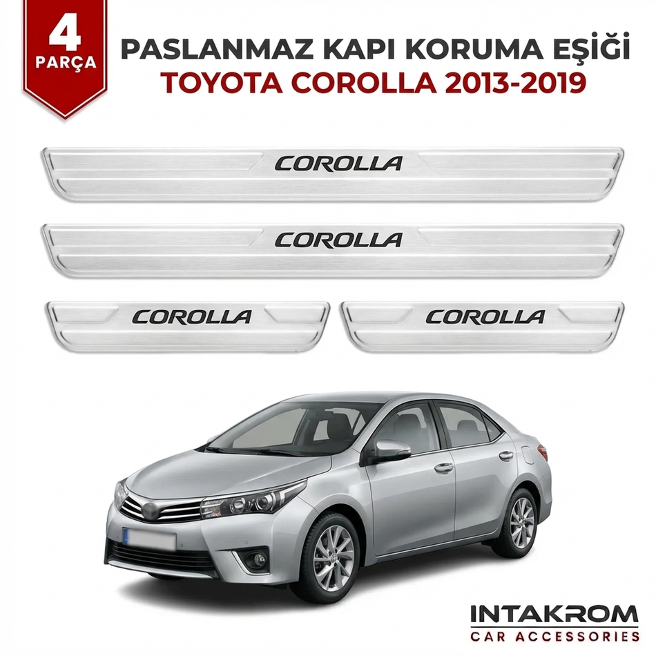 Toyota Corolla 2013-2019 Uyumlu Satine Krom Kapı Koruma Eşiği 4 Parça