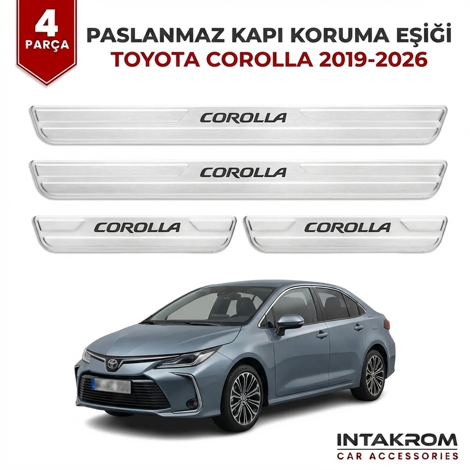 Toyota Corolla 2019-2026 Uyumlu Satine Krom Kapı Koruma Eşiği 4 Parça