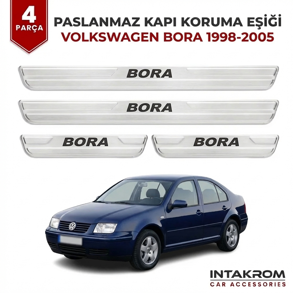 Volkswagen Bora 1998-2005 Uyumlu Satine Krom Kapı Koruma Eşiği 4 Parça