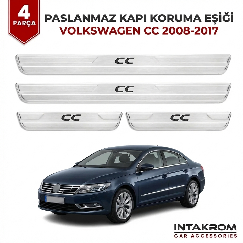 Volkswagen CC 2008-2017 Uyumlu Satine Krom Kapı Koruma Eşiği 4 Parça