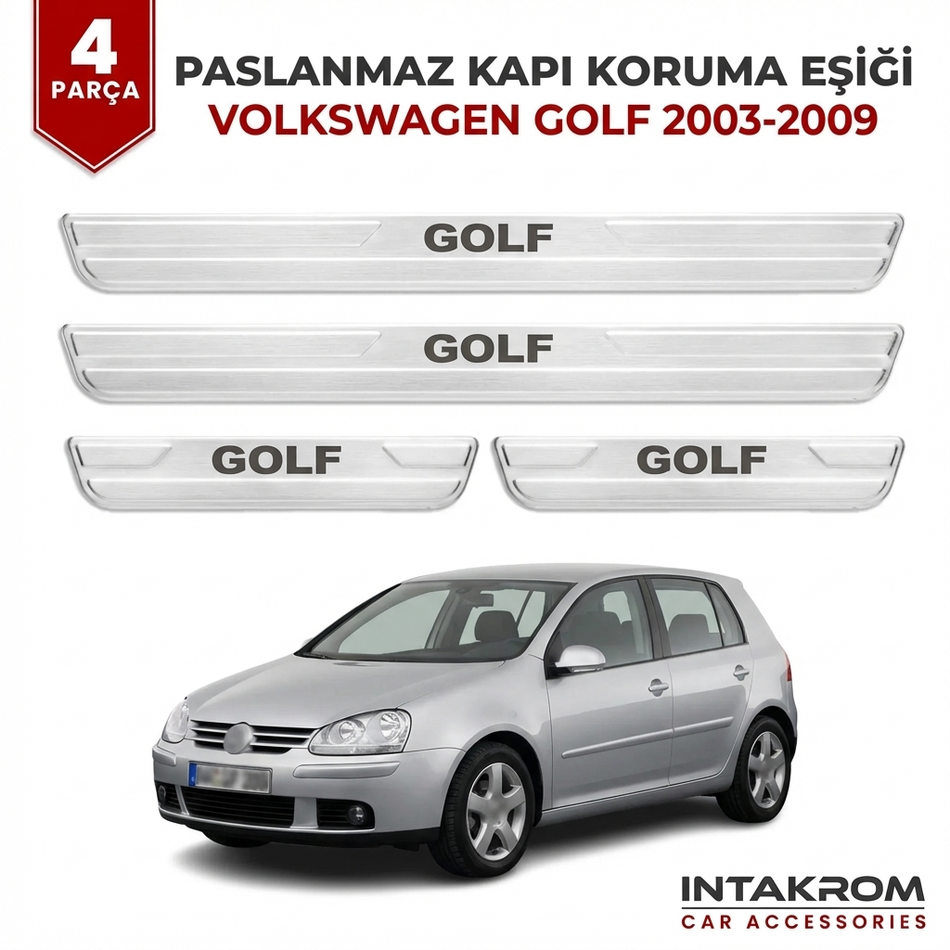 Volkswagen Golf 2003-2009 Uyumlu Satine Krom Kapı Koruma Eşiği 4 Parça