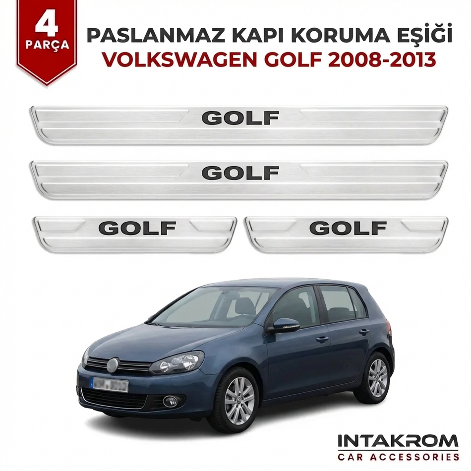 Volkswagen Golf 2008-2013 Uyumlu Satine Krom Kapı Koruma Eşiği 4 Parça