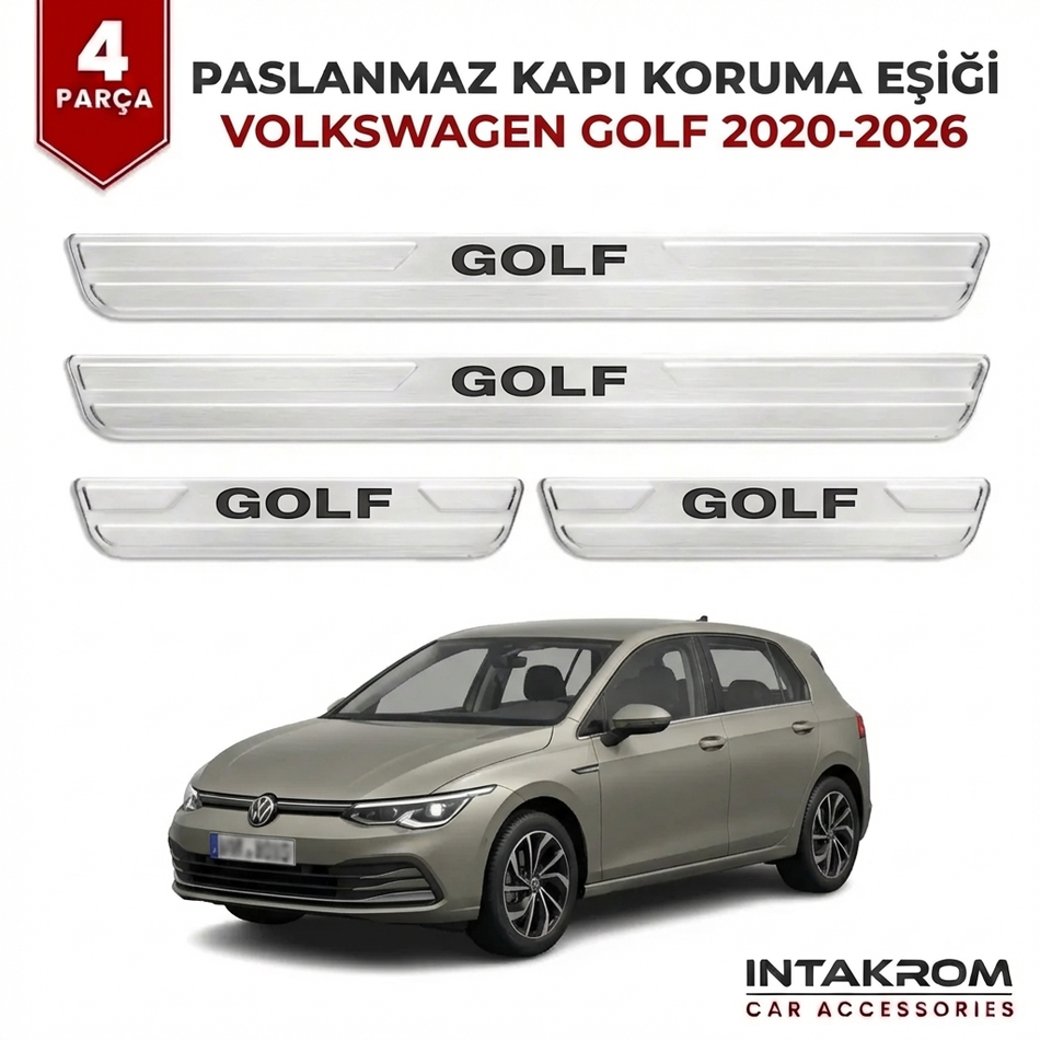 Volkswagen Golf 2020-2026 Uyumlu Satine Krom Kapı Koruma Eşiği 4 Parça