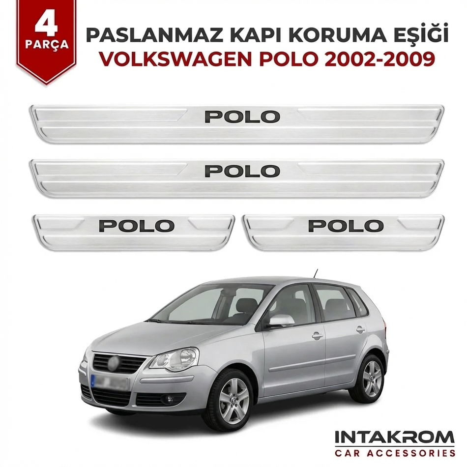 Volkswagen Polo 2002-2009 Uyumlu Satine Krom Kapı Koruma Eşiği 4 Parça