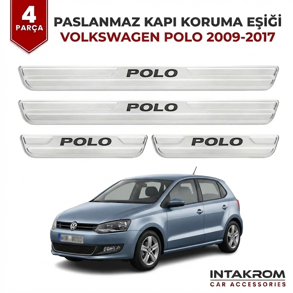 Volkswagen Polo 2009-2017 Uyumlu Satine Krom Kapı Koruma Eşiği 4 Parça