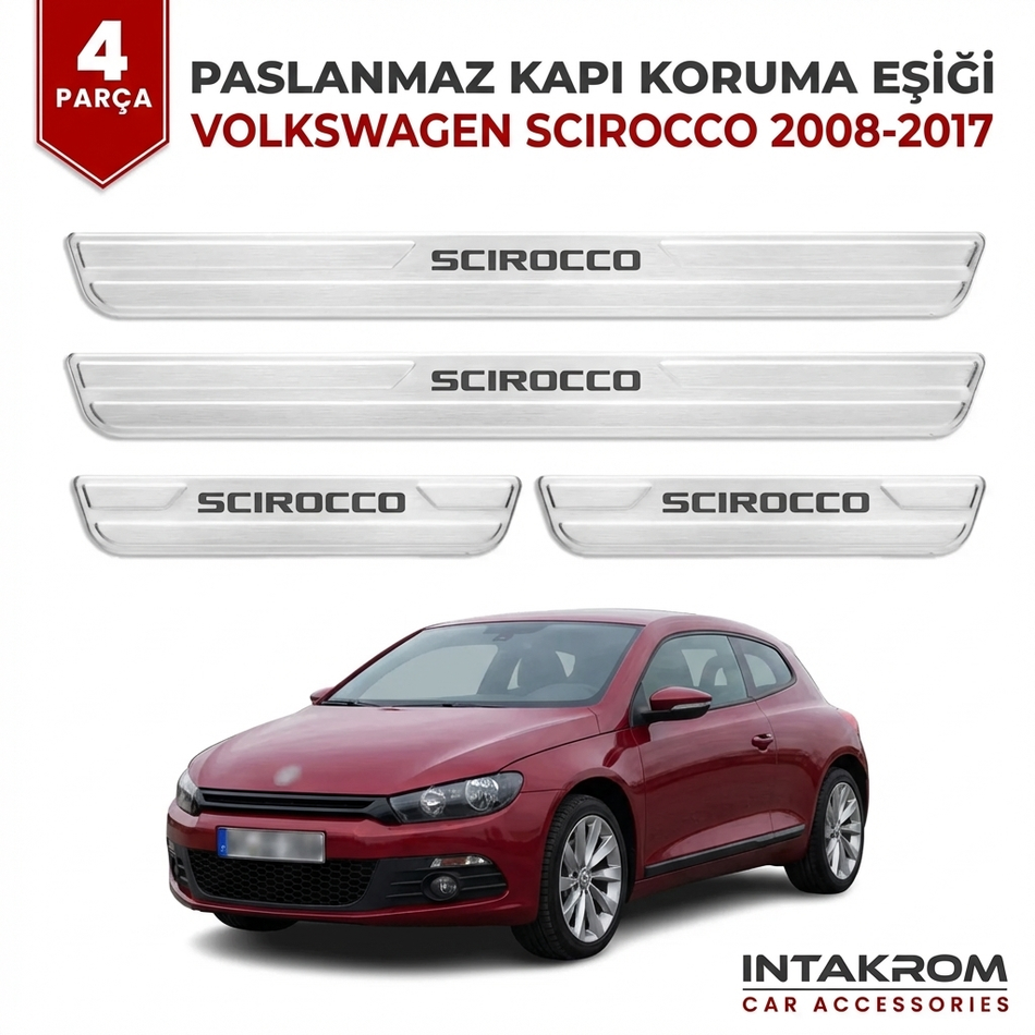Volkswagen Scirocco 2008-2017 Uyumlu Satine Krom Kapı Koruma Eşiği 4 Parça