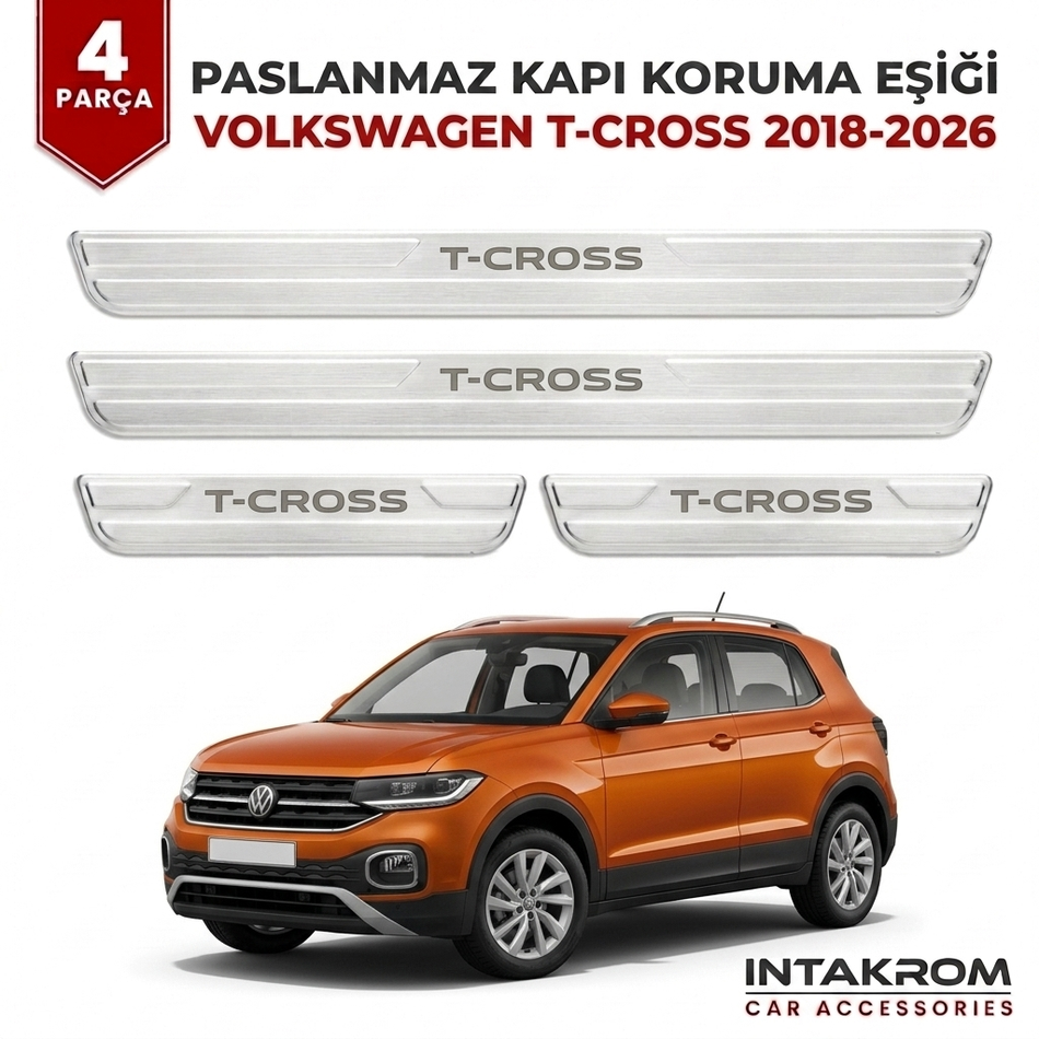 Volkswagen T-Cross 2018-2026 Uyumlu Satine Krom Kapı Koruma Eşiği 4 Parça