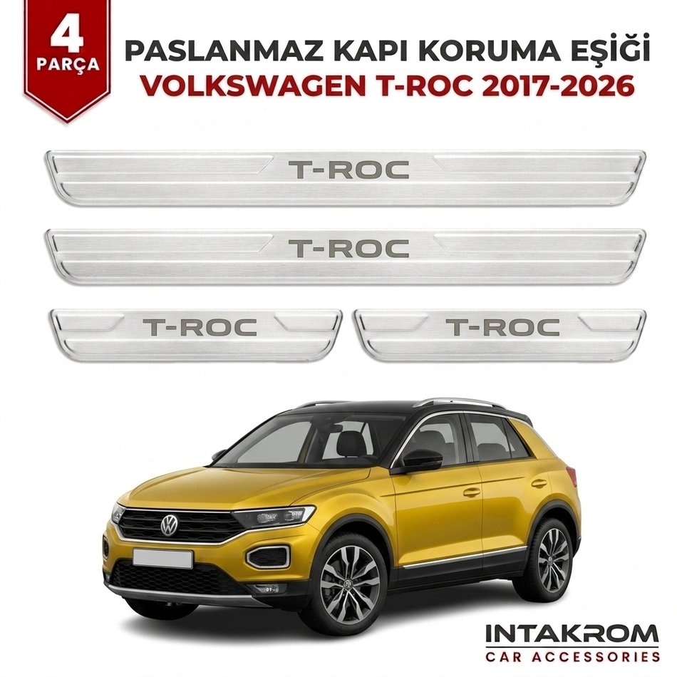 Volkswagen T-Roc 2017-2026 Uyumlu Satine Krom Kapı Koruma Eşiği 4 Parça