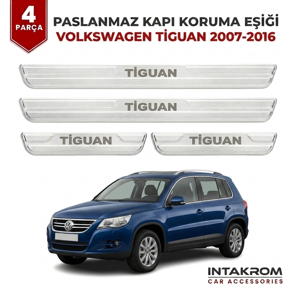 Volkswagen Tiguan 2007-2016 Uyumlu Satine Krom Kapı Koruma Eşiği 4 Parça