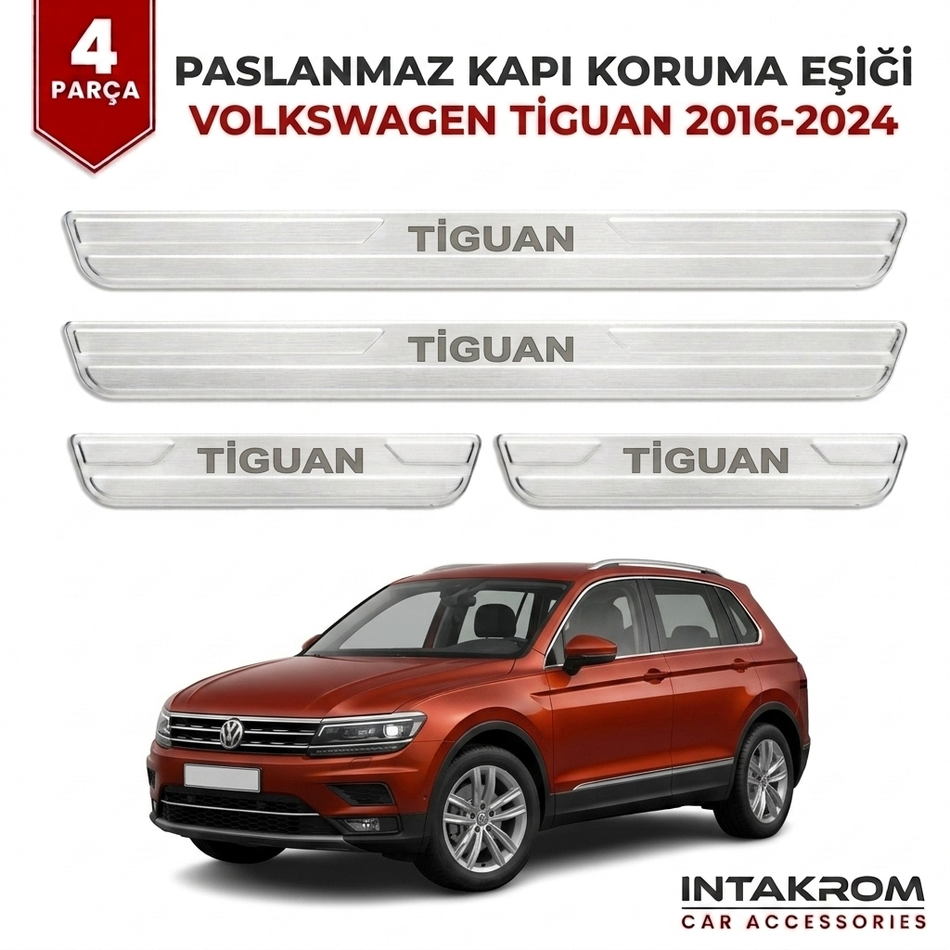 Volkswagen Tiguan 2016-2024 Uyumlu Satine Krom Kapı Koruma Eşiği 4 Parça