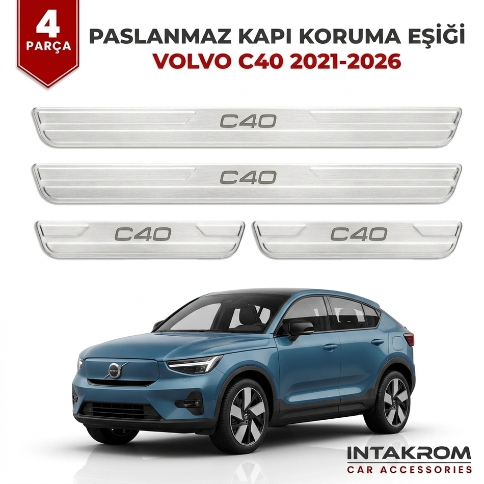 Volvo C40 / EC40 2021-2026 Uyumlu Satine Krom Kapı Koruma Eşiği 4 Parça