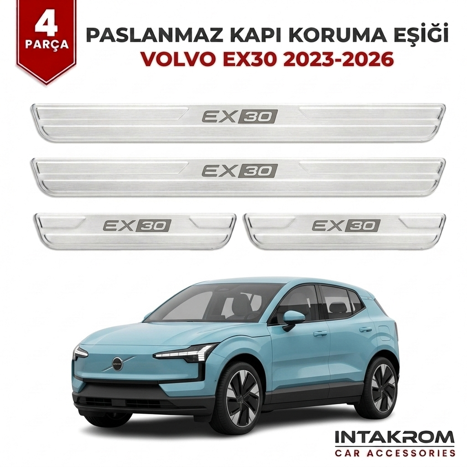 Volvo EX30 2023-2026 Uyumlu Satine Krom Kapı Koruma Eşiği 4 Parça