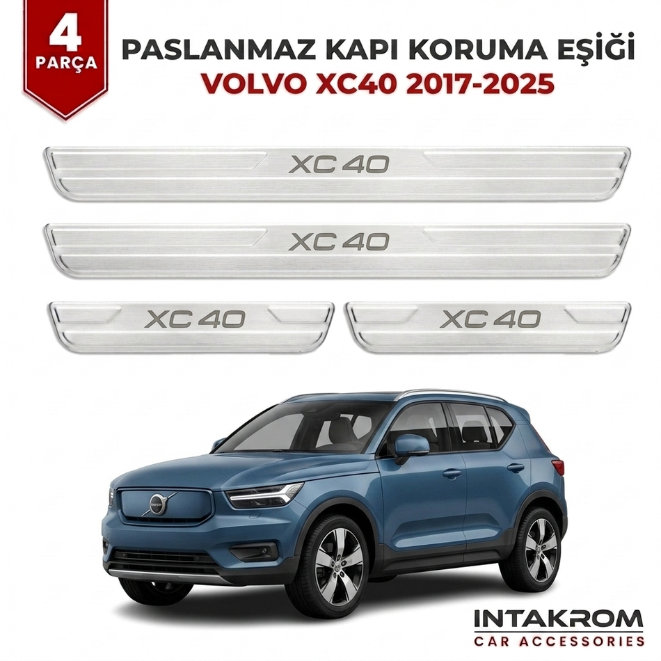 Volvo XC40 / XC40 Recharge 2017-2025 Uyumlu Satine Krom Kapı Koruma Eşiği 4 Parça