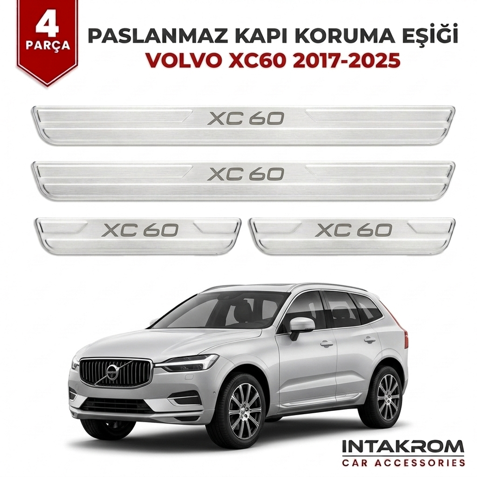 Volvo XC60 2017-2025 Uyumlu Satine Krom Kapı Koruma Eşiği 4 Parça